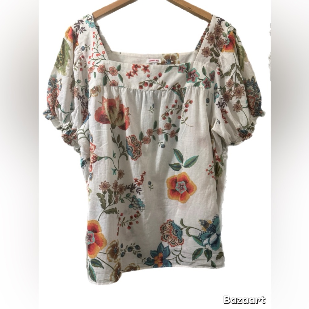Johnny Was Ekru Ardell Puff Sleeve Top